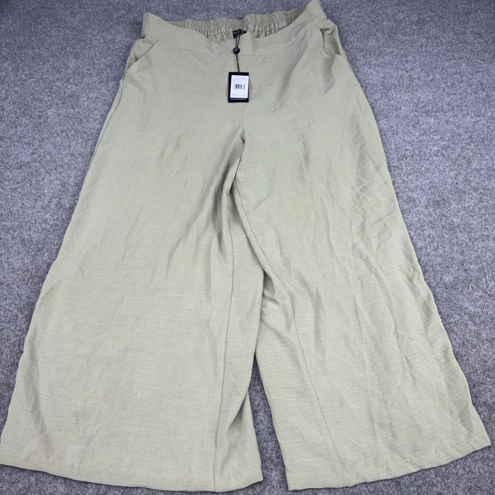 Adrianna Papell Wide Leg Pants Womens XL Green Airflow Woven Sage Culotte NWT